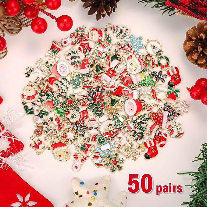 Acejoz 100Pcs 50 Pairs Christmas Charms - Image 2
