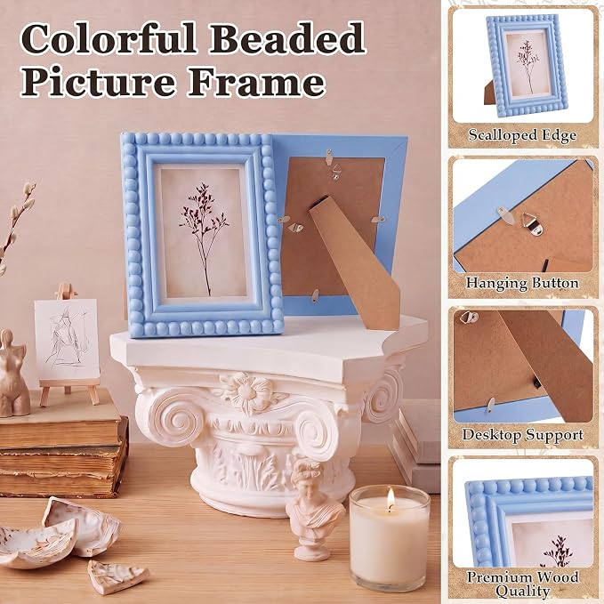 1 Pack 5 x 7 Picture Frame, Wood Beaded Boho Photo Frame, Vintage Photo Display - Image 6