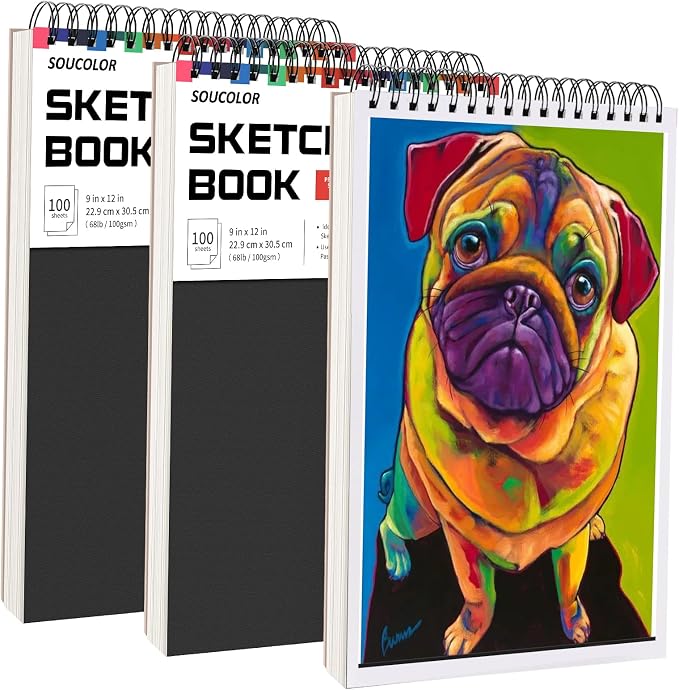 Soucolor Sketch Book, 3 Pack 9"x12" Sketchbook by Soucolor