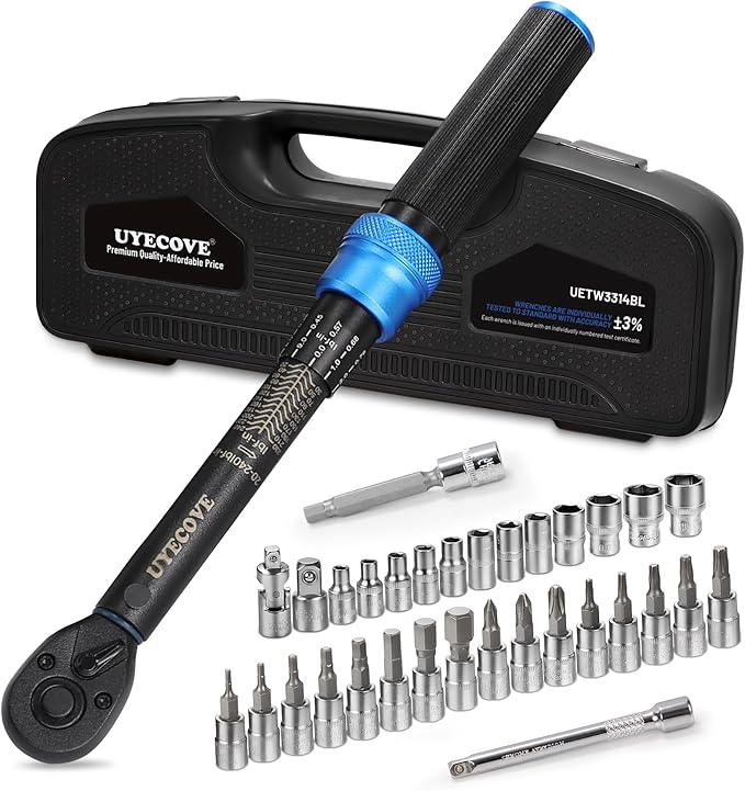 1/4-Inch Drive Click Torque Wrench Set, 33Pcs Bike Torque Wrench Set (20-240IN.LB/2.3-27.1Nm),Inch Pound Click Torque Wrench with Bit Sockets, 3/8 Adapter, Bicycle Tool Kit