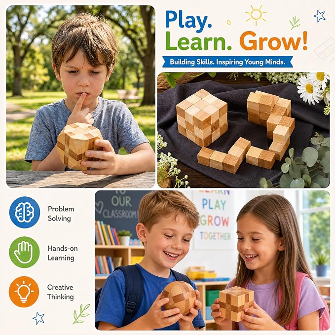 4 Pack Wooden Puzzle Games Brain Teasers Toy- 3D Puzzles - Image 5