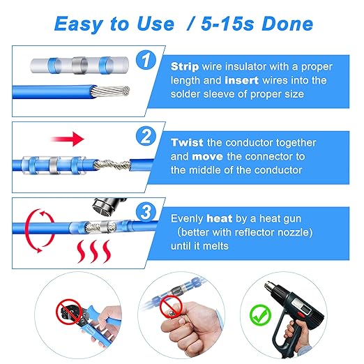 Kuject Heat Shrink Solder Seal Wire Connectors Kit 1000PCS, Waterproof Butt Connector Heat Shrink Electrical Terminals, Insulated Solderless Wiring Splice Connectors for Marine Automotive Boat Truck