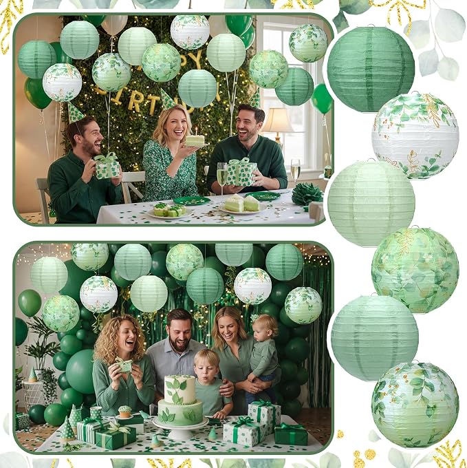 Panelee 12 Pcs Sage Green Eucalyptus Leaf Party Decorations Paper Lanterns 8 - Image 5