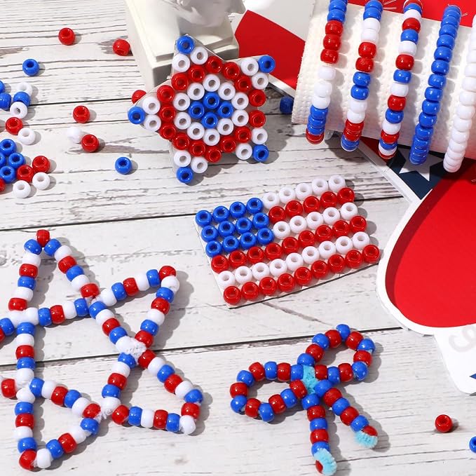 UPINS Patriotic Pony Beads Red White Blue 1200Pcs 4th of July DIY | Premium - Image 5