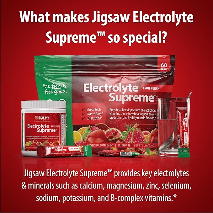 Jigsaw Health Electrolyte Supreme | Broad Spectrum of Electrolytes + Trace Minerals | Fruit Punch Flavor | 60 Servings (Packets)