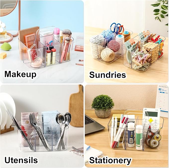 Multiuse Caddy Organizer with Handle, Portable Divided Plastic Tote Bin - Image 2