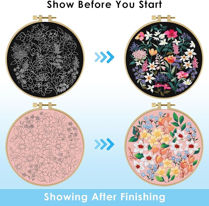 ERKOON Embroidery Kit for Beginners Adult, 2 Set Floral Cross Stitch Set - Image 4