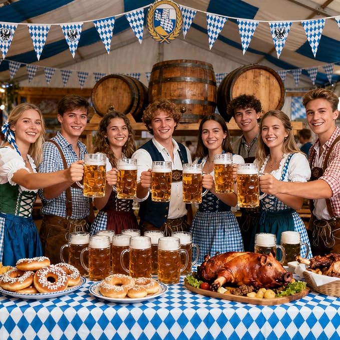 Iceyyyy 3 Pieces Oktoberfest Tablecloths-Blue and White Checkered Table Cloths - Image 3