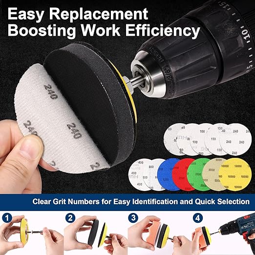 131 Pieces 3 Inch Sanding Discs, GOH DODD Headlight Restoration Kit Hook and Loop Sanding Pads 60 to 10000 Grit Wet Dry Sandpaper with 1/8" 1/4” Shank, Backer, Polishing Pads and Interface Pad