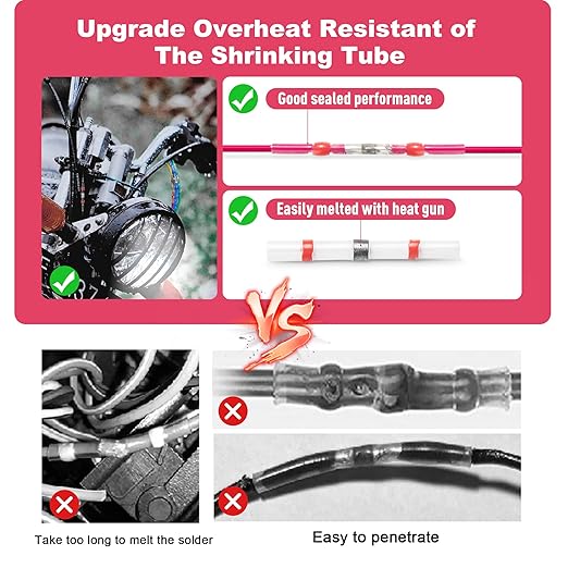 Kuject 50PCS Solder Seal Wire Connectors AWG 22-18, Red Solder Seal Heat Shrink Butt Connectors Terminals Solder Sleeve Waterproof Wire Splice Connector for Marine Automotive Boat Wire Joint