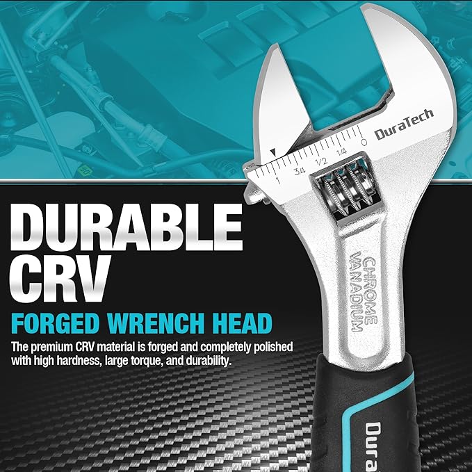 DURATECH 3-piece Adjustable Wrench Set, 6-Inch& 8-Inch& 10-Inch Wrenches, Wide Jaw Wrench, Metric & SAE Scales, Cr-V Steel, for Home, Garage, Workshop