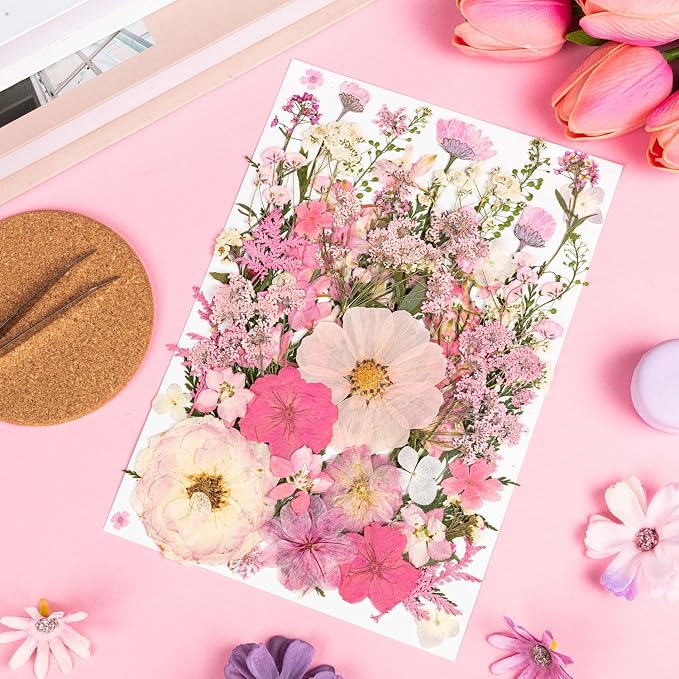 50pcs Pink Pressed Flowers Bulk, Romantic Dried Flower Leaves, Natural Pressed - Image 3