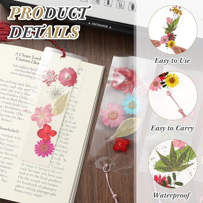 Fuyoooo 376 Pcs Pressed Flowers Bookmark Making Kit, DIY Bookmark Laminating - Image 3