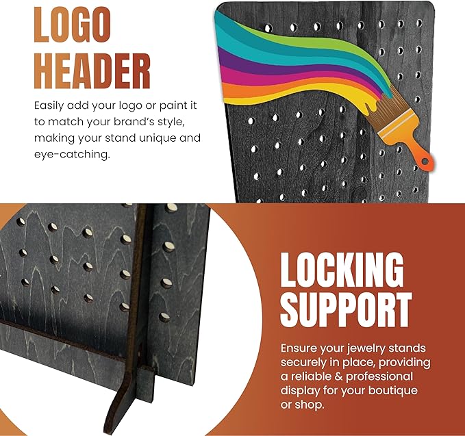Torched Pegboard Display Stand for Jewelry, Craft Shows, Selling, Vendor Events, Tools, Peg Board Accessories Rack Organizer, Large 9.75" L x 4.3" W x 14" H, Ebony