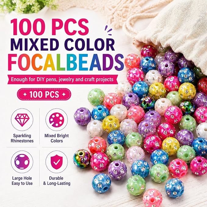 100 Pcs Beads for Pens - 16mm Focal Beads for Beadable Pens - Image 2