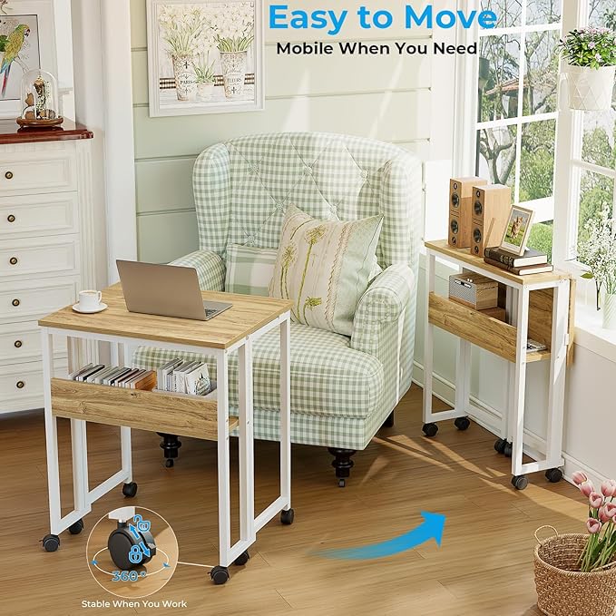GreenForest Folding Desk with Wheels, 24.8" Rolling Table - Image 4