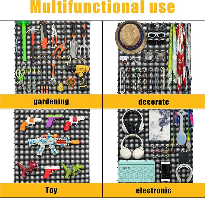 6 Black Plastic Peg Board Set Contains 200 Accessories, High Load-Bearing, Rust-Proof, Non-Sagging, Non-Grooved, Tools Can be Styled at Will, and the Tool Storage System Gives You a New Experience