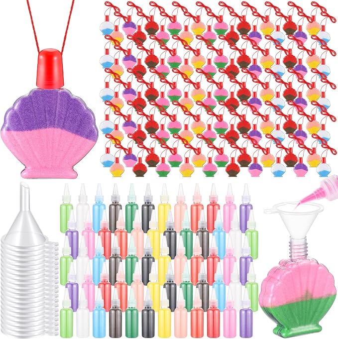 Sliner 180 Pcs Sand Art Kits Includes Shell Bottles, Colored Sand, Mini Funnels by Sliner