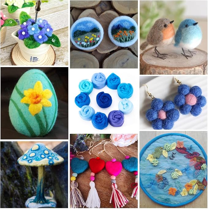 FASHEWELRY 1.76 OZ Wool Felt Kit Blue Theme Needle Felting Wool Roving 10 - Image 4