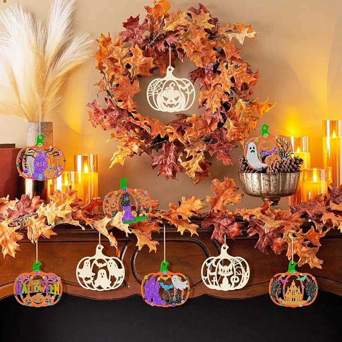 80PCS Wooden Halloween Decoration Pumpkins Ornaments to Paint Happy Halloween - Image 4