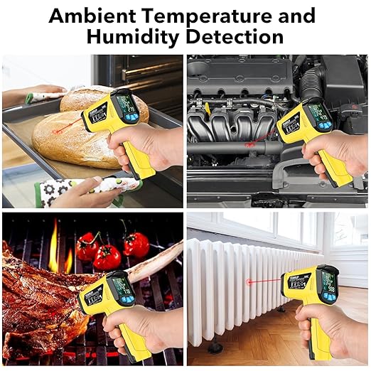 Infrared Thermometer Gun, TEMIRUP Digital Laser Temperature Gun - Non Contact IR Temp Gun with Adjustable Emissivity & Thermocouple Probe for Cooking, Pizza Oven, Griddle, HVAC (-58°F to 1472°F)
