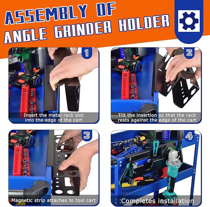 ULIBERMAGNET Angle Grinder Rack, Solid Steel Utility Storage Holder with 2 Bay, Heavy Duty Wall Mount Storage Metal Shelf Holder with Cord Hanger for Angle Grinders, Cutters, Polishers, Screwdriver