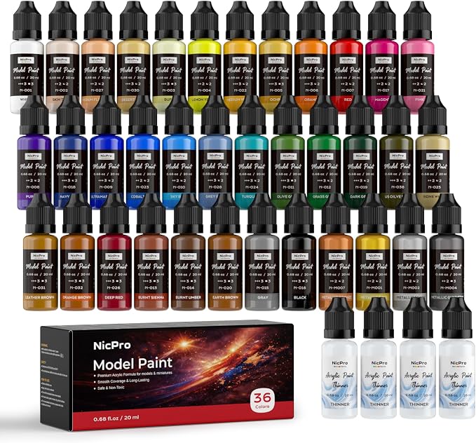 Nicpro 36 Colors Model Paint Set, 20ml Ready to Use Modeling Acrylic Paints by Nicpro