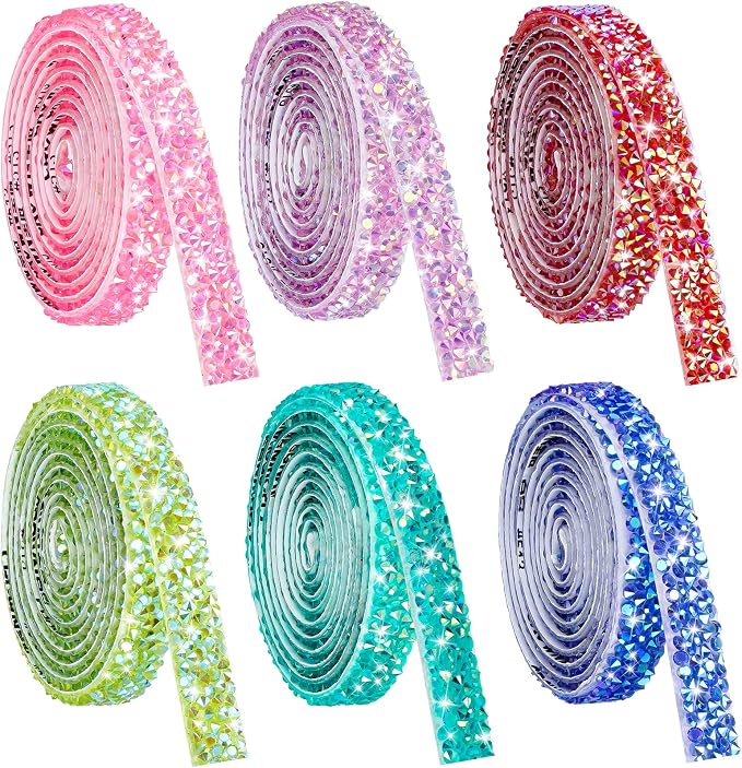 NiArt Self Adhesive Crystal Rhinestone Diamond Ribbon 6 Rolls, 0.39" Wide Total by NiArt