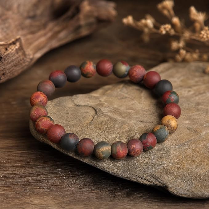 48pcs Natural Matte Picasso Jasper Gemstone Beads，8mm Frosted Round Loose Stone - Image 3