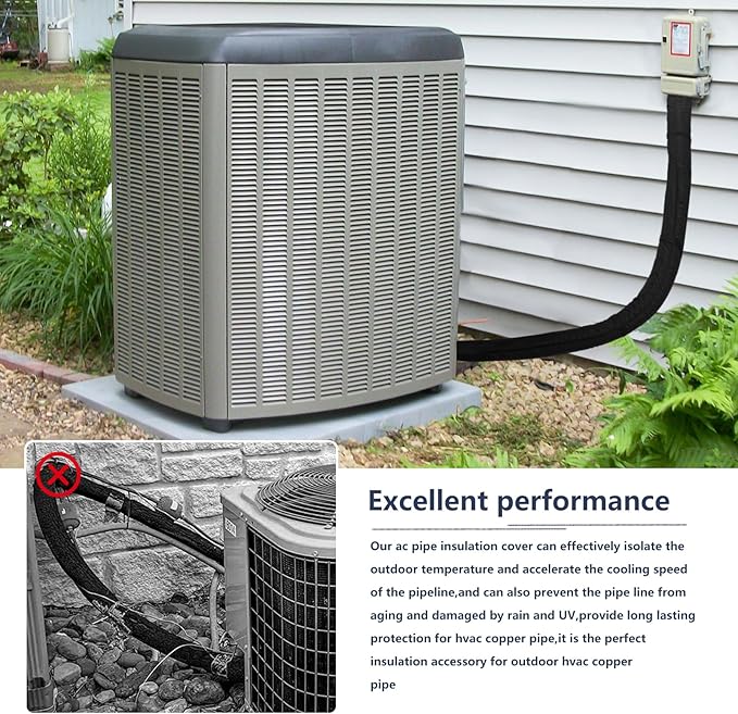 Outdoor 3-Layer HVAC Copper Pipe Insulation Cover,UV-Resistant 600D Oxford Cover for Outside AC Pipe Insulation,Weatherproof AC Line Sleeve Mini Split to Central Air,72" L×10.2" W,Black