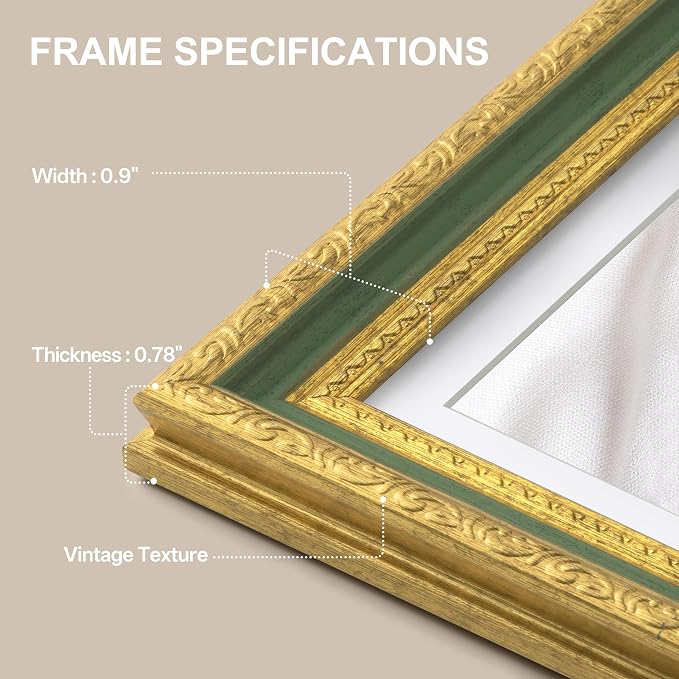 eletecpro 8x10 Vintage Picture Frame, Glass Cover, Light Green, Horizontal or - Image 5