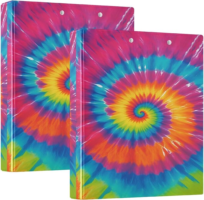 Tie Dye Round Ring Binders 1.5 Inch Rainbow 3 Ring Clipboard Binder by Wamika