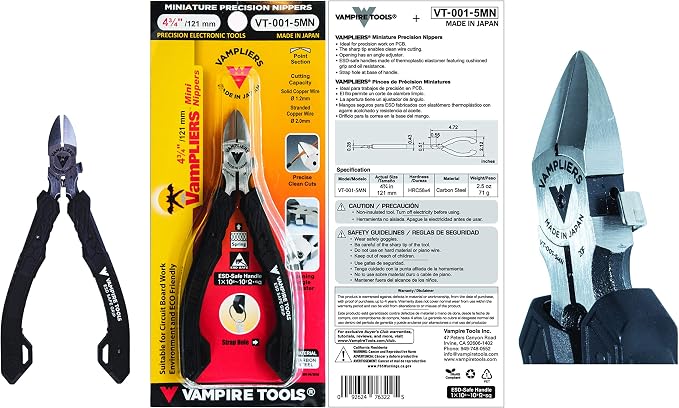 VAMPLIERS 4.75" Precision Flush Cutters. Made in Japan. Professional Grade Side - Image 2
