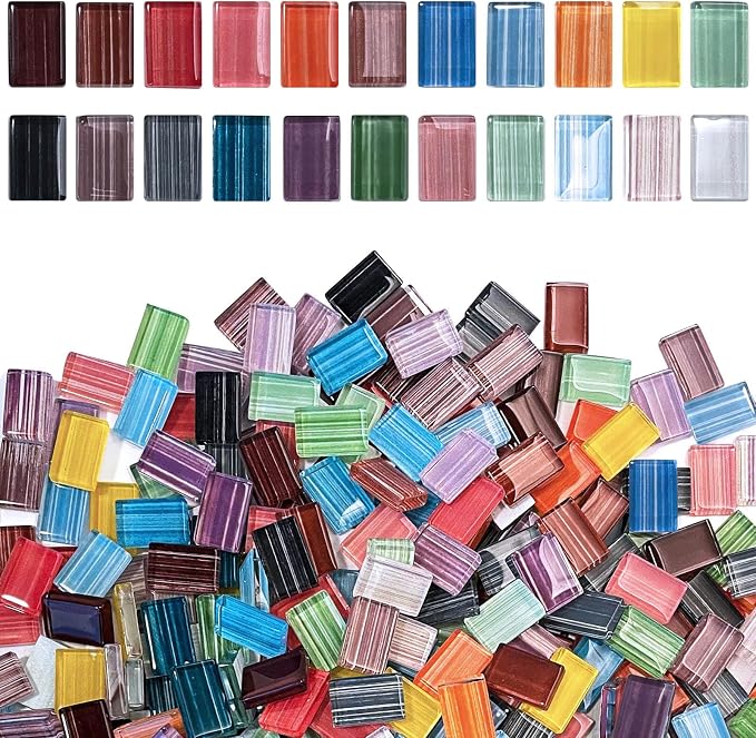 LITMIND 1.1LB Striped Crystal Glass Mosaic Tiles – Rectangle Mix Assorted Colors by LITMIND