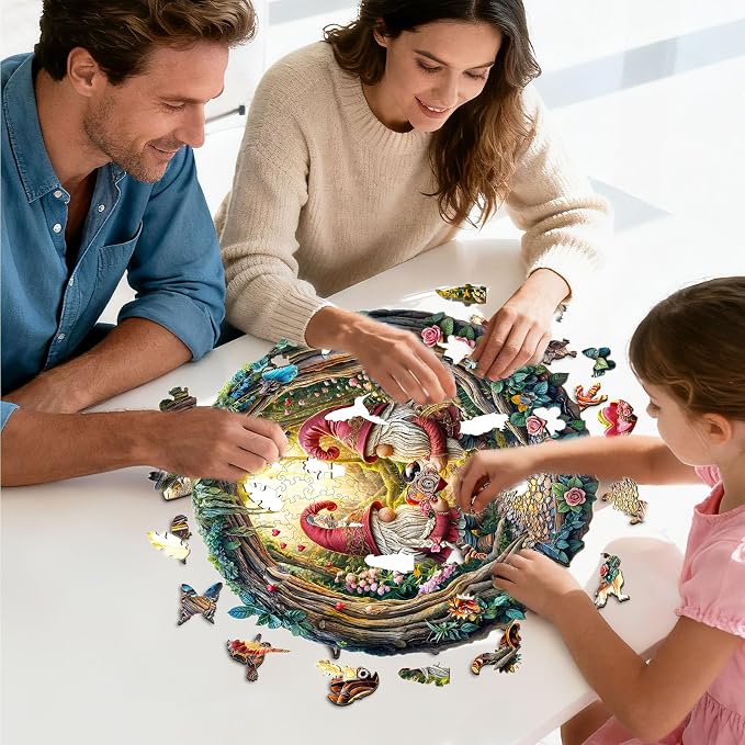 KAAYEE Wooden Puzzles for Adults, 3D Visual Effect Gnome Couple Wooden Jigsaw - Image 4