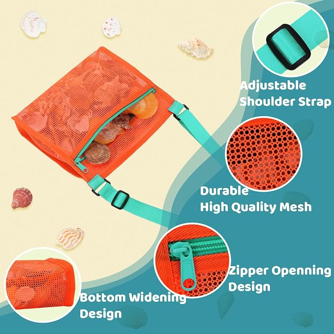 MUYIZI Mesh Beach Bag for Shells Collecting 4 Pack, Shell Bags for Beach - Image 3