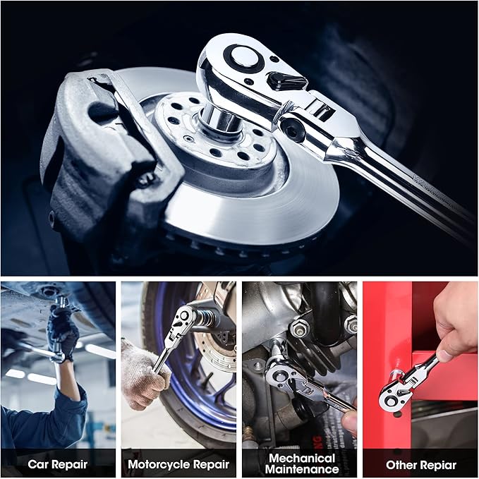 WORKPRO 2-Piece Flex Head Ratchet Set, 1/4", 3/8" Drive, 72-Tooth Ratchet with Chromium Plating Quick Release Reversible Design, 5 Degree Swing