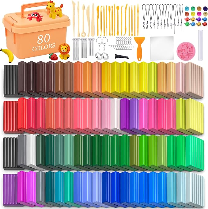 175 Pcs Polymer Clays 80 Bright Colors Oven Bake Clay Non-Sticky Modeling Clay by UZLUbuywithconfidence