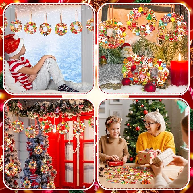 Hollowfly 48 Sets Christmas Wreath Craft Kits DIY Gingerbread Man Wreath - Image 6