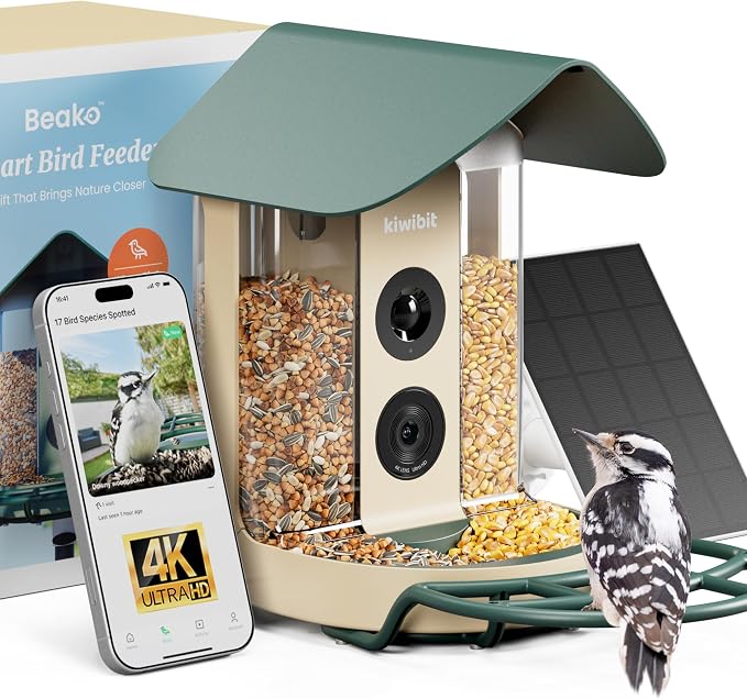 Kiwibit Smart Bird Feeder with Camera Solar Powered, 4K Video Live Stream by Kiwibit