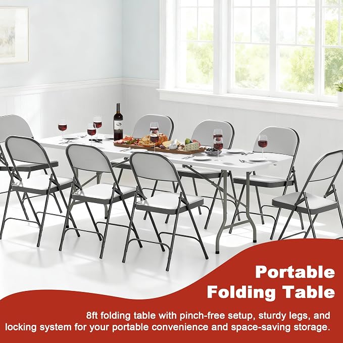 Elevon Folding Table, 8 Feet Heavy Duty Fold-in-Half Utility Table Indoor - Image 5