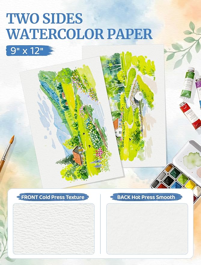 105 Sheets Watercolor Paper 9x12, Cold Press Watercolor Paper Bulk, 140 LB/300 - Image 3