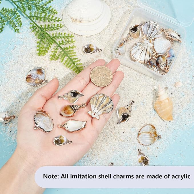 SUNNYCLUE 1 Box 24Pcs 6 Styles Sea Shell Pendants Electroplated Shell Charms - Image 3