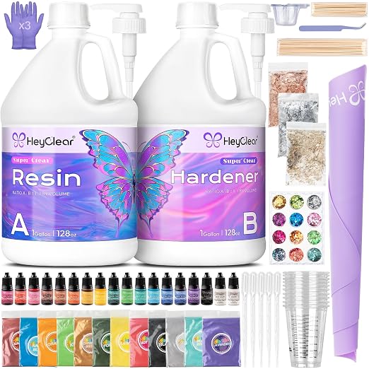 HeyClear 2 Gallon Epoxy Resin Kit Crystal Clear, Hard 2 Part Epoxy and Hardener by HeyClearResin
