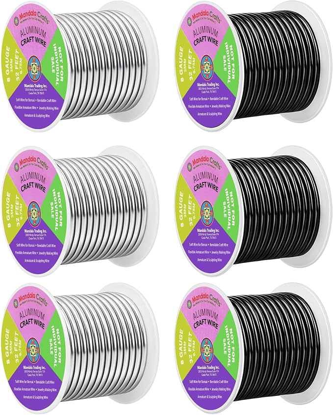 Mandala Crafts 8 Gauge Silver Tone Black Anodized Aluminum Craft Wire | 120 FT by MandalaCrafts