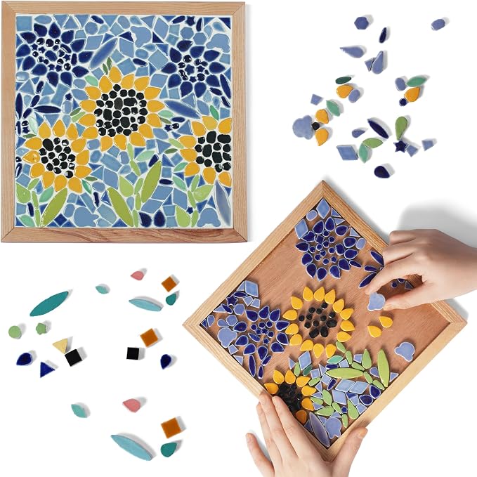 E2CTiles Sunflower Ceramic Mosaic Art Kit, DIY Mosaic Tile Craft Kit | No by E2CTiles-EasyMosaicKit
