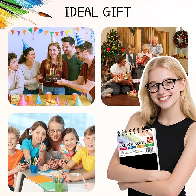 WINNER 5.5" x 8.5" Sketch Book, 400 Sheets Top Spiral Bound Sketch Pad - Image 8
