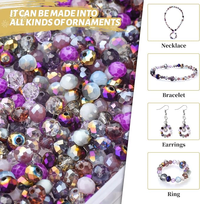 1000pcs 4/6/8mm Purple Color Briolette Crystal Glass Beads - Image 4