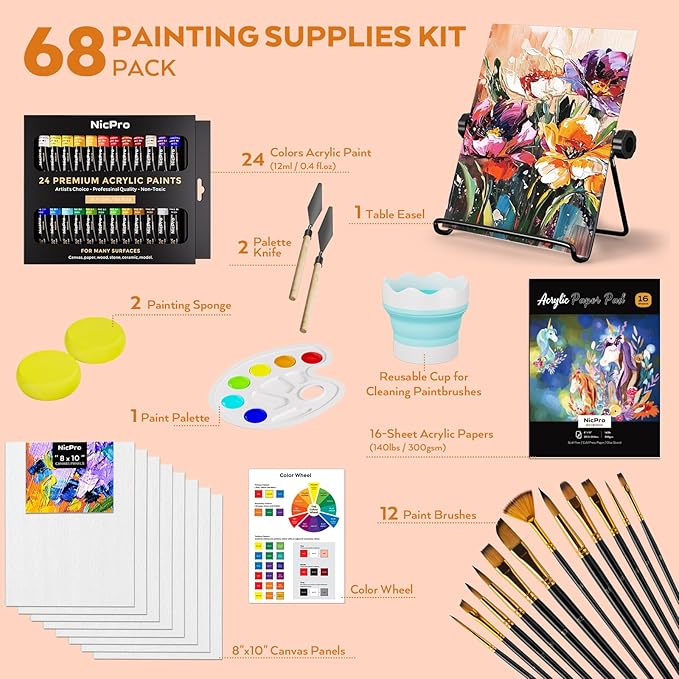 Nicpro 68PCS Acrylic Paint Canvas Set - Image 2