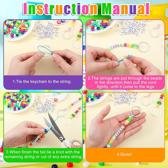 Landical 564 Pcs DIY Bead Keychain Kit Key Chain Making Craft Adjustable Letter - Image 2